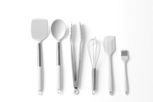 „Alles was Sie brauchen“ Küchenutensilien-Sets aus Silikon mit Edelstahlgriff